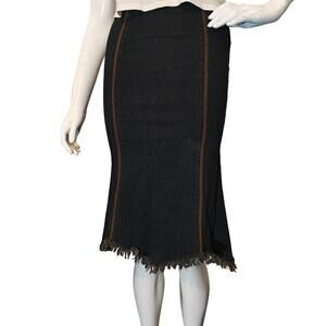 MOA USA Denim Midi Skirt Raw Hem Stretch Panel Dark Wash Size Small